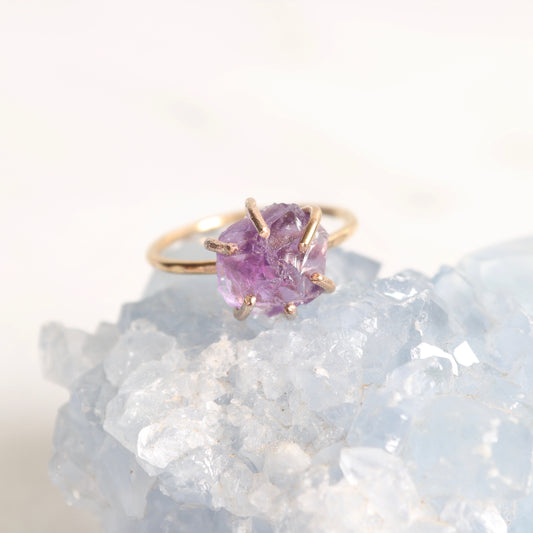 raw amethyst crystal ring