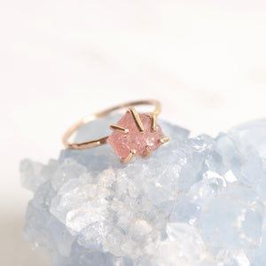raw rose quartz crystal ring