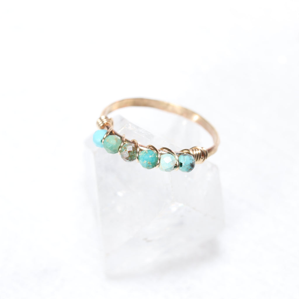 turquoise beaded gemstone row ring
