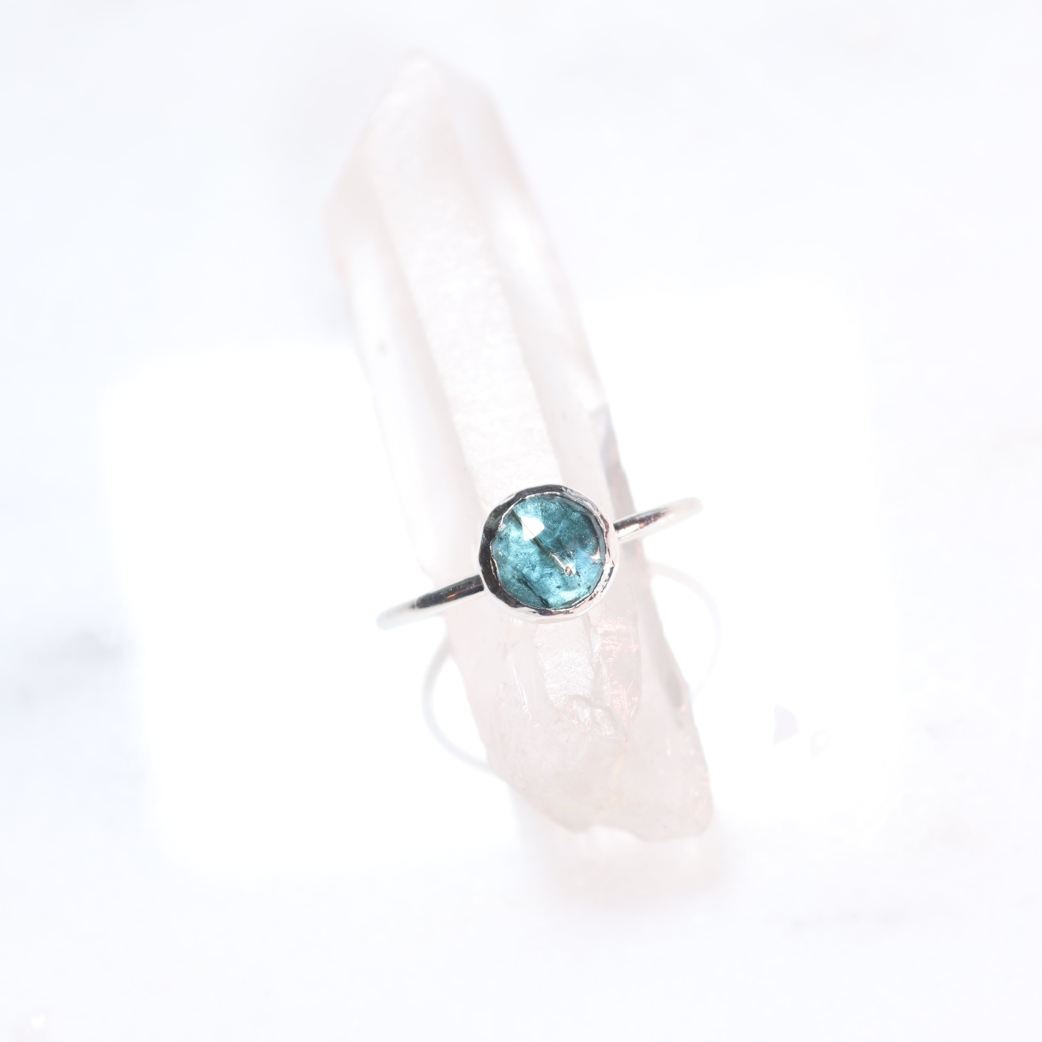 Blue Green Tourmaline Stone Ring in Sterling Silver