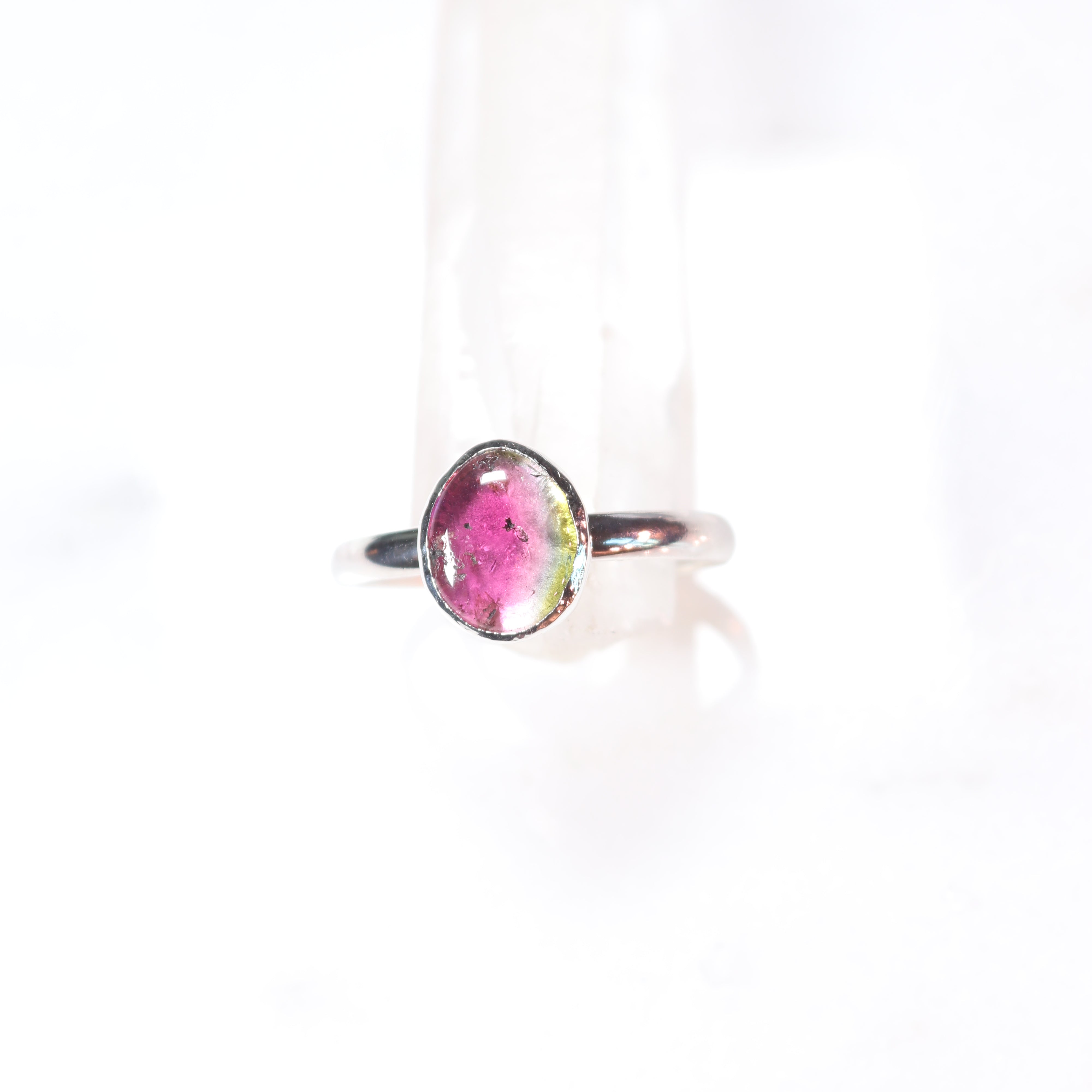 Watermelon Tourmaline Stone Ring in Sterling Silver