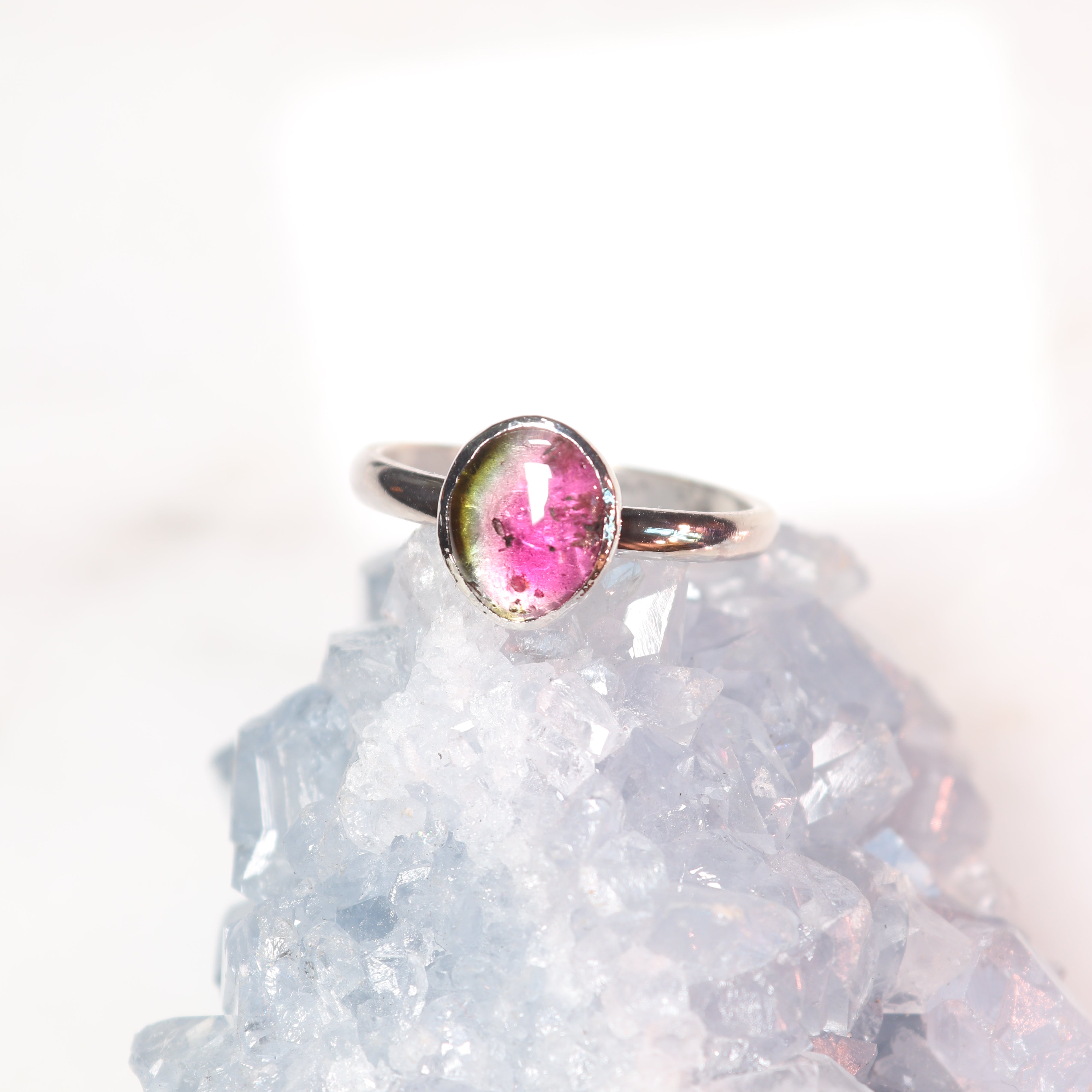 Watermelon Tourmaline Stone Ring in Sterling Silver 