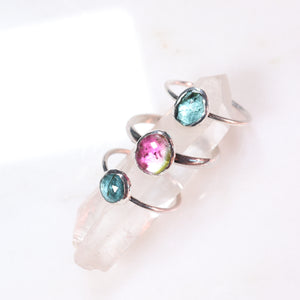 Stacking Rings with Tourmaline Gemstones in Blue, Green and Watermelon Stones