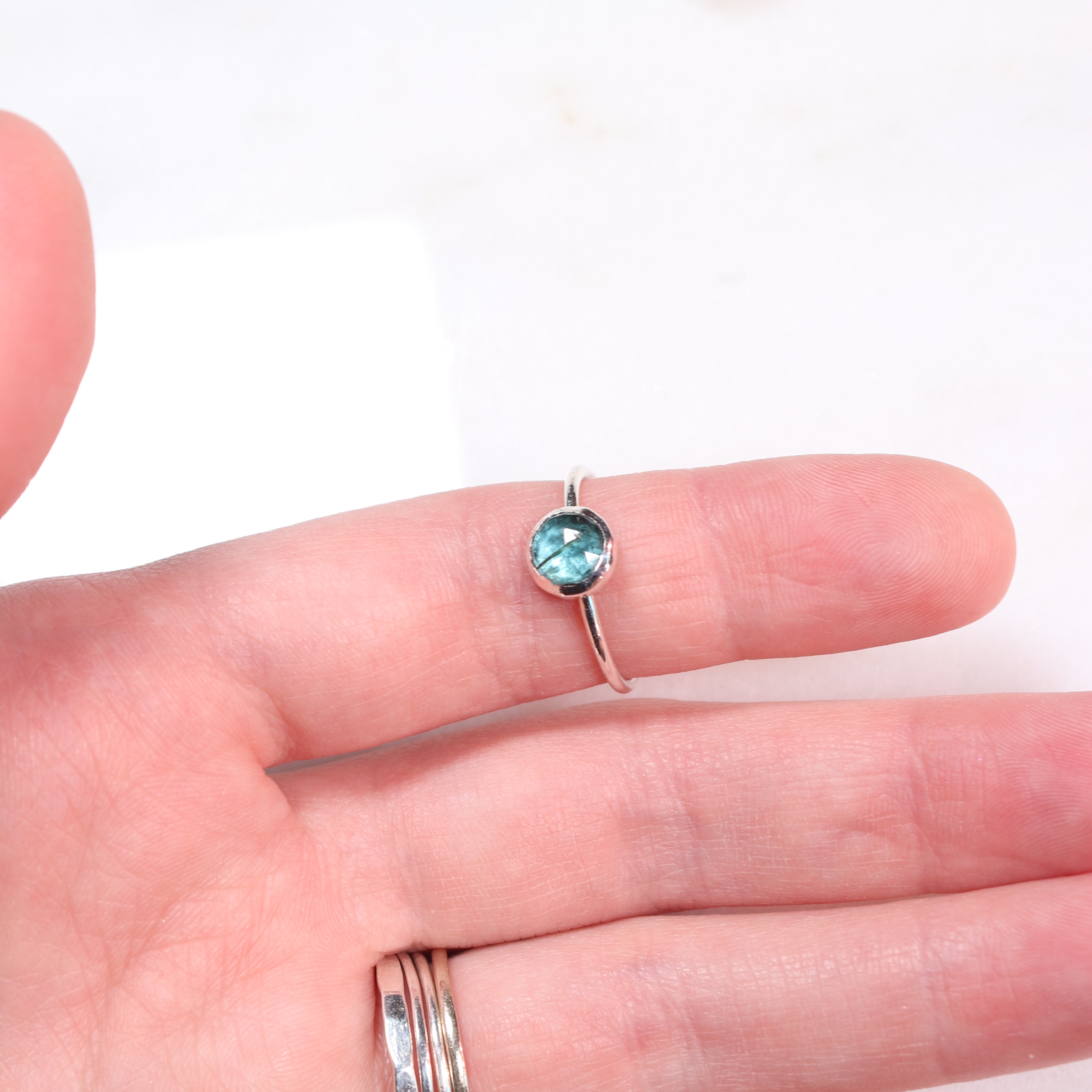 Blue Green Tourmaline Stone Ring in Sterling Silver