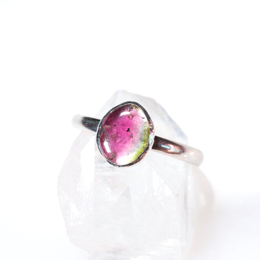 Watermelon Tourmaline Stone Ring in Sterling Silver