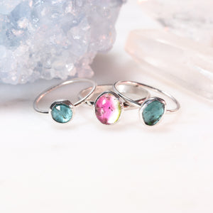 Stacking Rings with Tourmaline Gemstones in Blue, Green and Watermelon Stones
