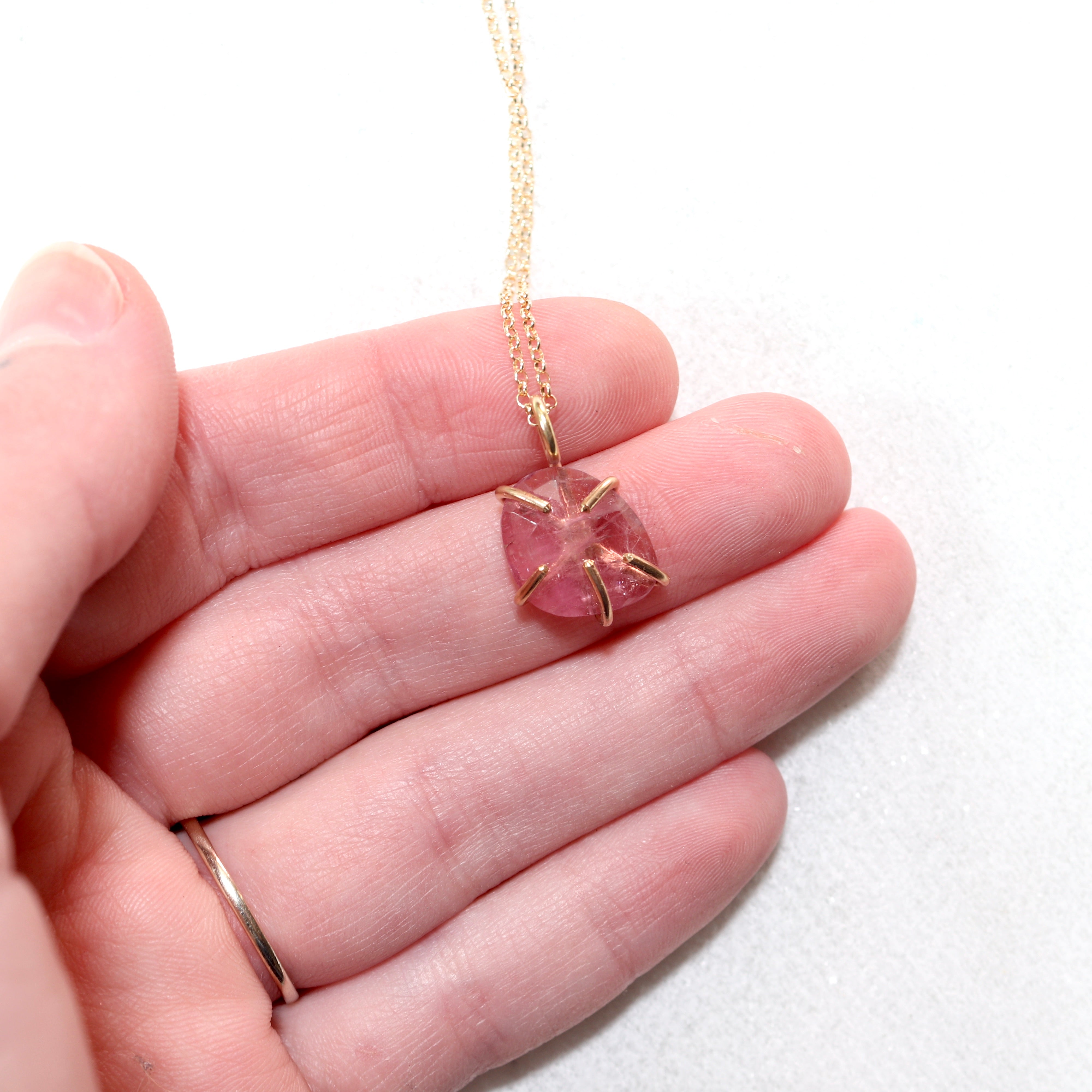 Pink Tourmaline Gemstone Rose Cut Necklace