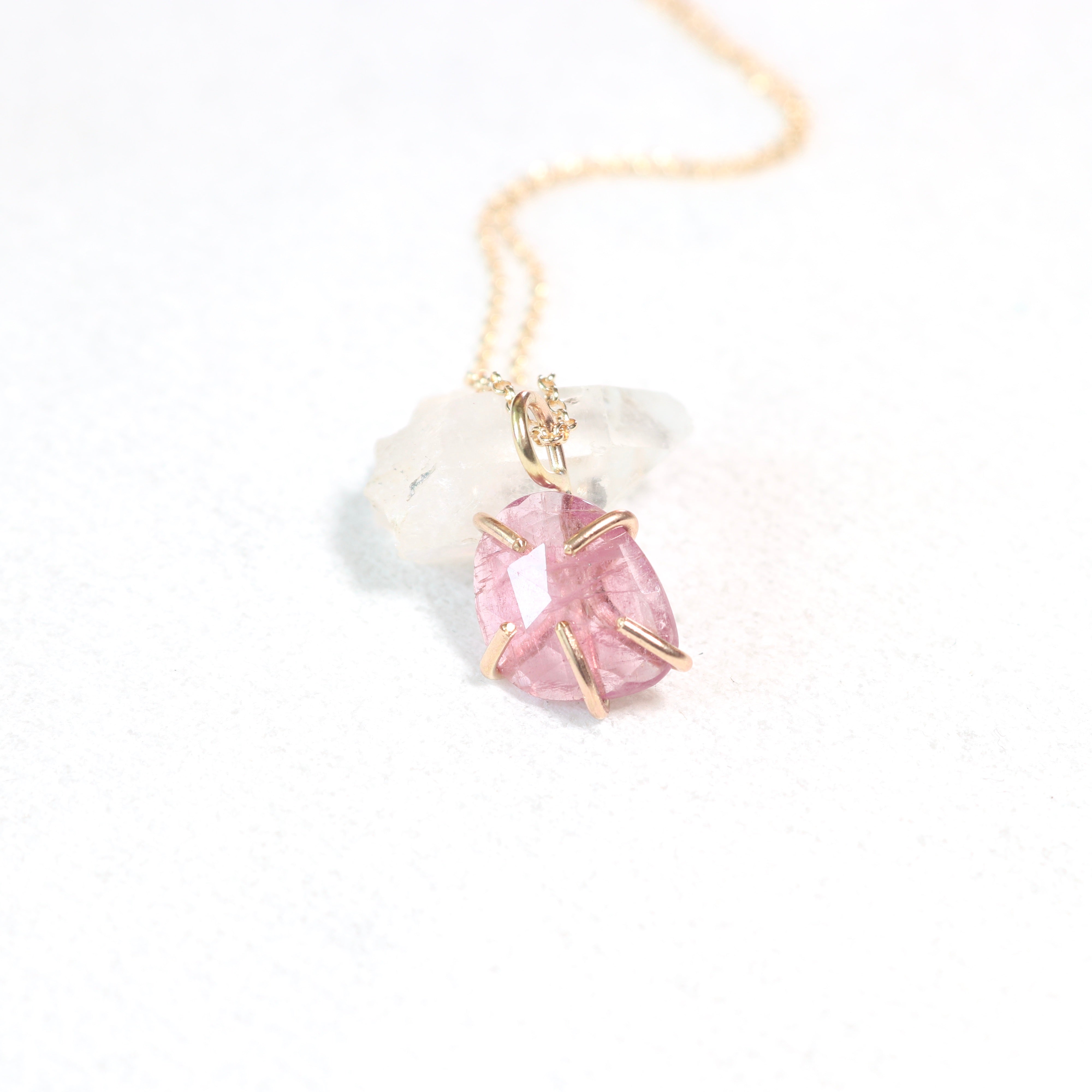 Pink Tourmaline Gemstone Rose Cut Necklace
