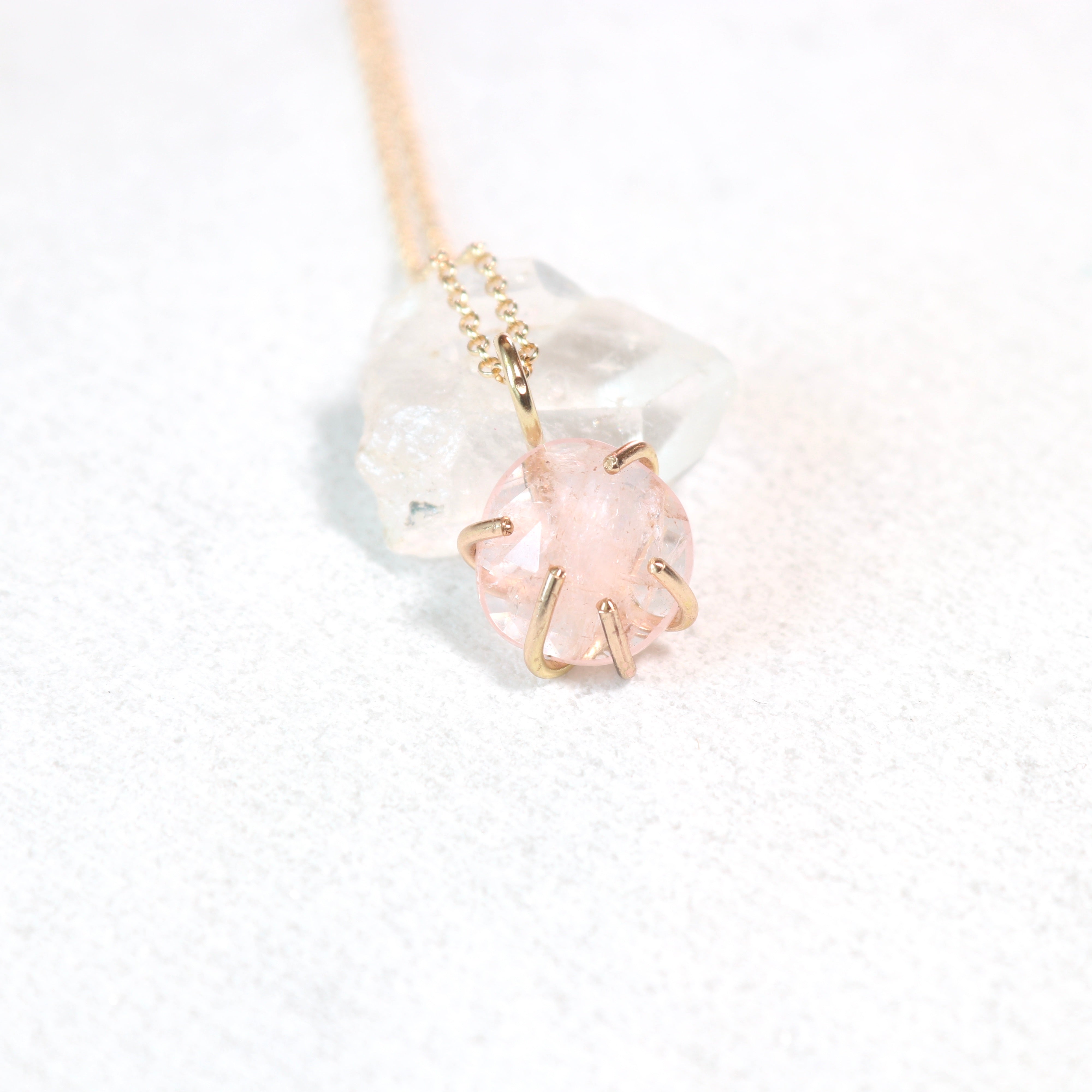 Morganite Gemstone Rose Cut Necklace