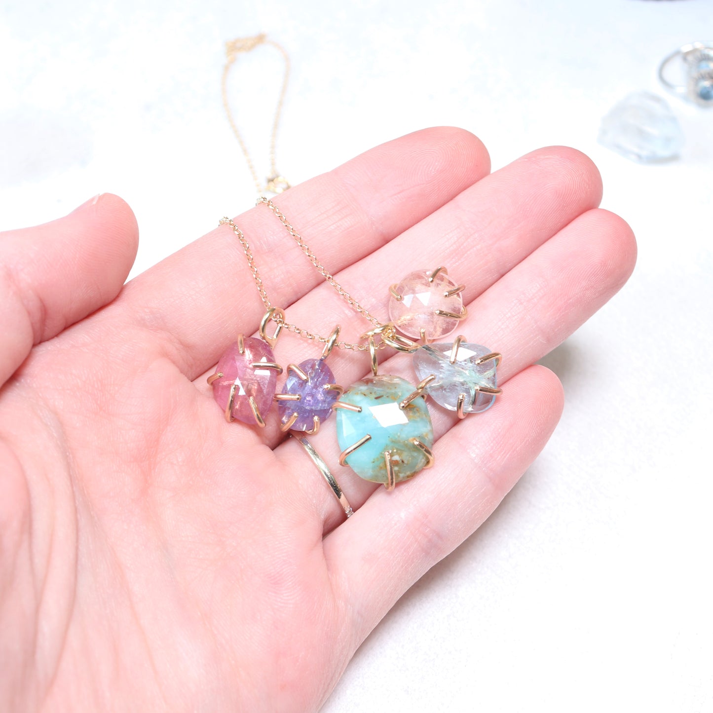 Morganite Gemstone Rose Cut Necklace