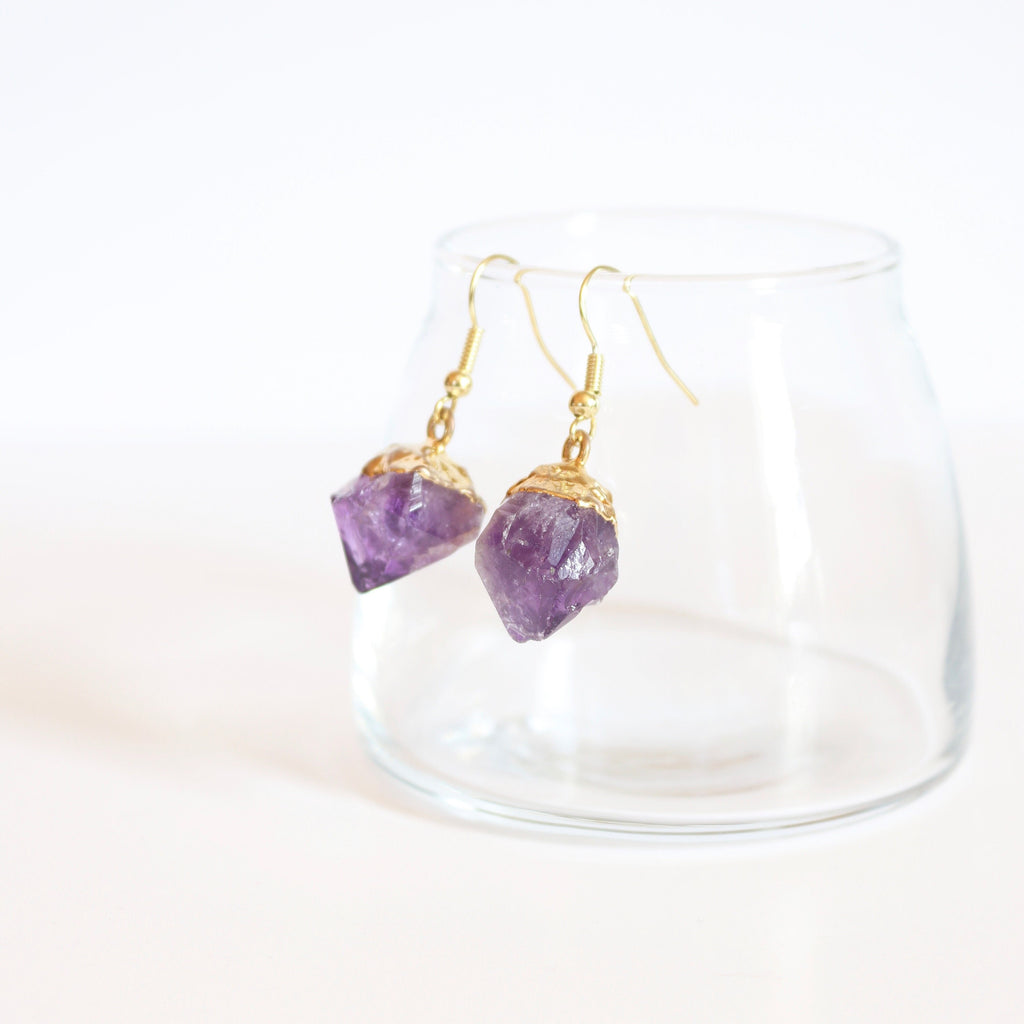 raw amethyst crystal earrings