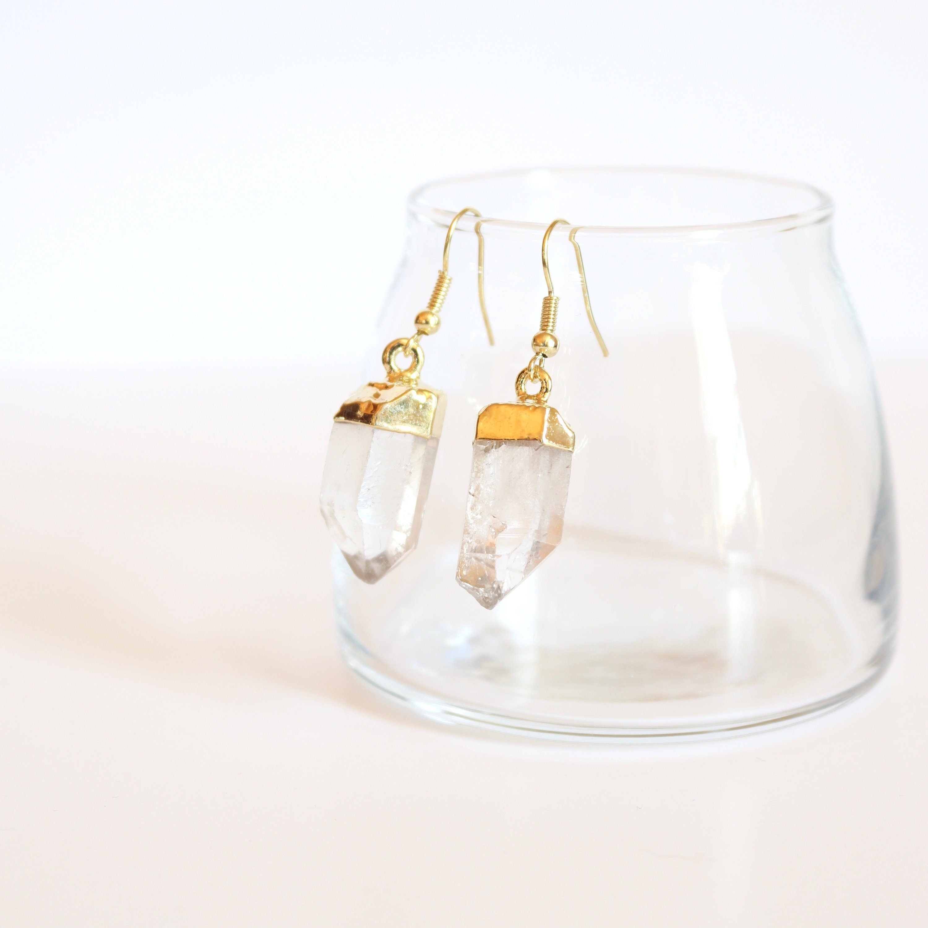 raw quartz crystal earrings