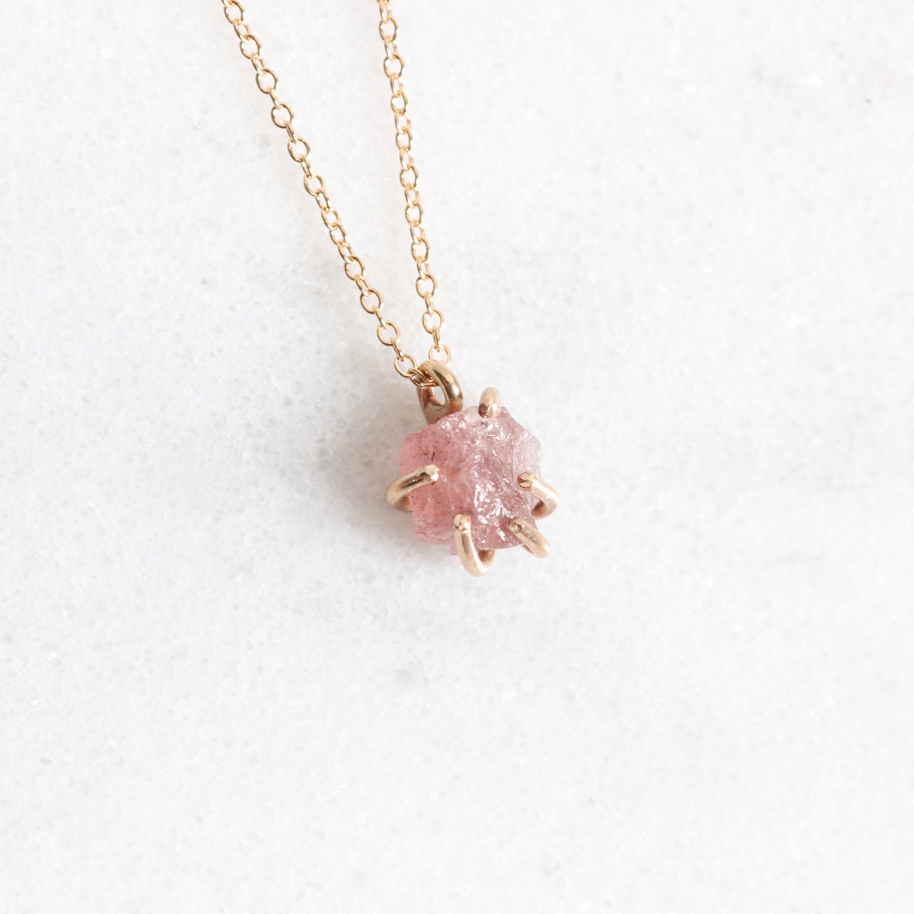 rose quartz raw crystal necklace